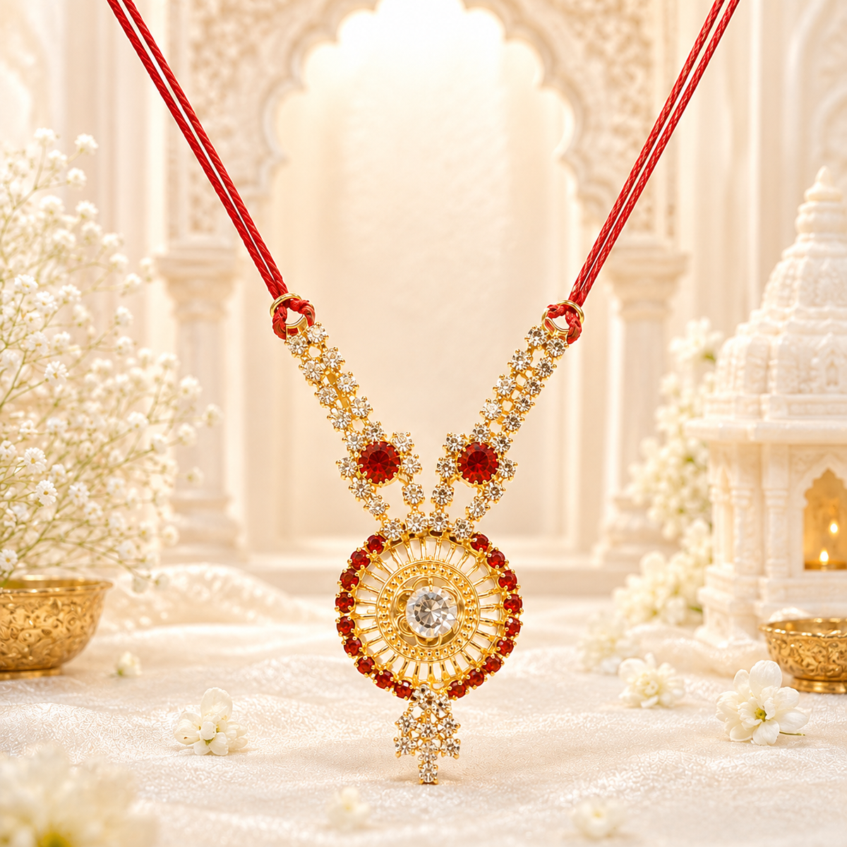 Ornate Gold & Red Stone Mala