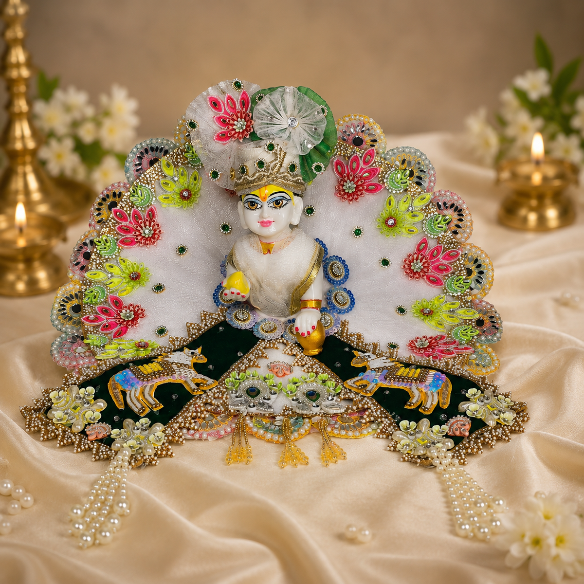 Shwet Pushp – White Floral Pearl Poshak