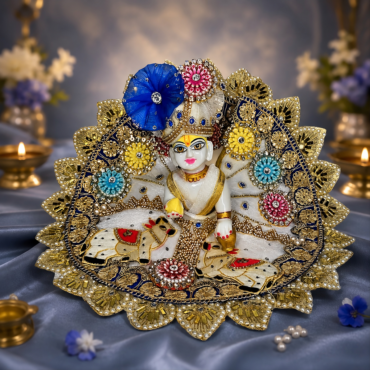 Neel Kamdhenu – Blue Embroidered Poshak with Pagdi